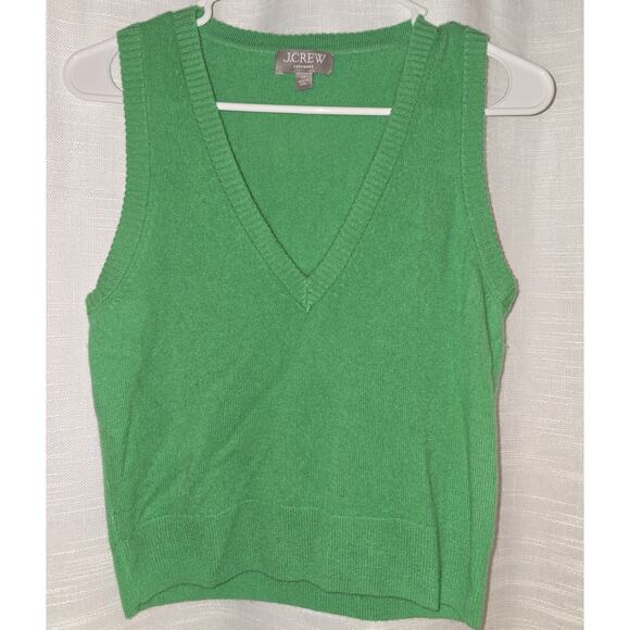 J.Crew Cashmere V-neck Sweater-Vest in Vibrant Kelly Green Pullover Shell XS - Picture 1 of 5